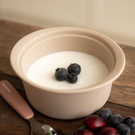 AGUARD Microwave Silicone Steamer for Baby Food, Made In Korea, Oven & Dishwasher Safe to 482°F, Easy Clean, Microwave Pot with Handle & Lid, 100% Food Grade Steamer Bowl (Creme Brulee, 550ml + 800ml set)