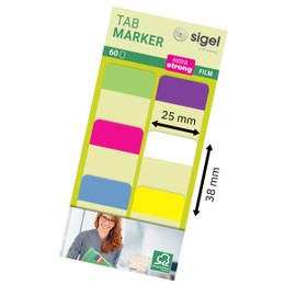 Sigel HN203 Tab Markers, Index Tab Flags, Extra-Strong, Removable, Transparent with Colored Tips (red, Magenta, Blue, Cyan, Green, Yellow), 0.89 x 1.5 inches, 60 tabs on six Small Boards
