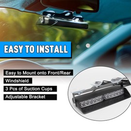 I LITTON Blue LED Windshield Strobe Light, 26 Flashing Patterns 12/24V Dash Light Deck Emergency Warning Traffic Visor Dash Strobe Light 8.4” Interior Windshield Strobe Light for Truck Vehicles