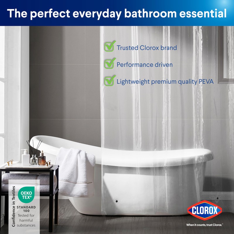 CLOROX Shower Curtain Liner, Premium Lightweight Flexible Waterproof 3g PEVA