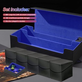 Scimi MTG Card Storage Box - Includes 5 Small Deck Boxes, Holds 1800+ Sleeved Cards, Comes with Playmat Case and Strong Magnetic Closure ((800+ Includes 5 - Black & Blue)