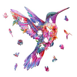 Wooden Jigsaw Puzzle, Pink Hummingbird Wooden Puzzle for Adults, Unique Animal Shape Wooden Jigsaw Puzzle (M, 120pc, 11.4"*10.6") Gifts for Family and Friends