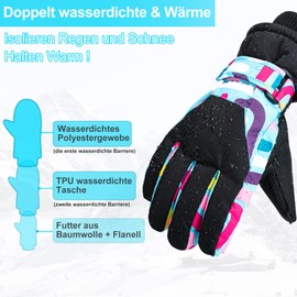 ThxToms Children's Ski Gloves, Winter Snow Ski Gloves -15°C, PU Palm Tree, Windproof, Waterproof, Warm Fleece, Sports, Snowboard, Skiing, Cycling Gloves, Boys and Girls for 4-13 Years Old