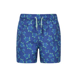 Mountain Warehouse Patterned Kids Boardshorts - Lightweight & Easy Care Swim Shorts with 2 Cargo Pockets & Adjustable Waist - Spring Summer, Swimming, Surfing & Pool Blue Kids Size 7-8 Years