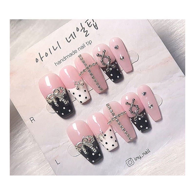 [In-Store Special Discount]Y2K Blackpink Dot Gyaru Handmade Nail Tips -