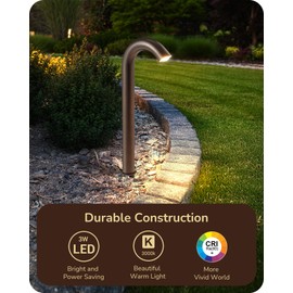 EDISHINE Bronze Low Voltage Landscape Lighting, 3W 3000K 200LM Bright LED Pathway Lights Wired, IP65 Outdoor Landscape Lighting & Accessories, CRI80 Aluminum Bent Pipe Path Light for Garden Yard