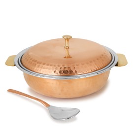 Zap Impex Traditional Indian Serveware Donga Serving Bowl Terrine Hammered Copper with Lid and Spoon