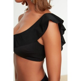 TRENDYOL Women's One Shoulder Bikini Top of Flywheel Bikini Top, black