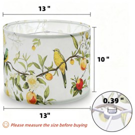ELFULLY 2 Pack Round Drum Lamp Shades, Linen 13" x 13" x 10" Lampshades with Floral and Bird Print, Modern Barrel Lamp Covers Fit with Spider for Tablelamp, Floor Lamps, Easy to Assemble