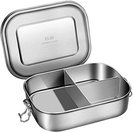 G.a HOMEFAVOR 1400ml Lunchbox Brotdose aus 18/8 Edelstahl Bento Box mit 3 Fächern, 21 * 16 * 6 cm
