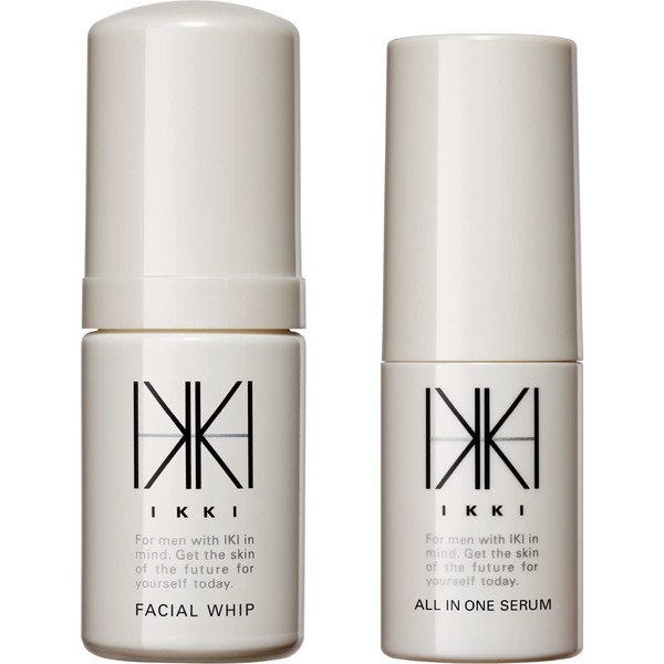 IKKI Foaming Facial Cleansing & All-in-One Gel Skin Care Set, Men's, Facial Cleansing Foam, Facial Cleanser, Foam, Lotion, Emulsion, Moisturizing Cream, Moisturizing, 1.1 fl oz (30 ml) & 1.1 fl oz (30 ml)