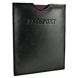 Travel Passport Holder Sleeve Protector Cover Wallet Real Leather RFID (Black)