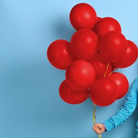 delka 12-Inch Latex Birthday Balloons - Pack of 25, Red | Suitable for Kids Party Decorations, Baby Shower, Wedding, Christmas, New Year Eve Decoration & Celebration| Helium Gas or Air Inflated