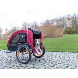TRIXIE Dog Bike Trailer for Small to Medium Dogs, Pet Trailer, Air-Filled Tires, Collapsible, Black/Red