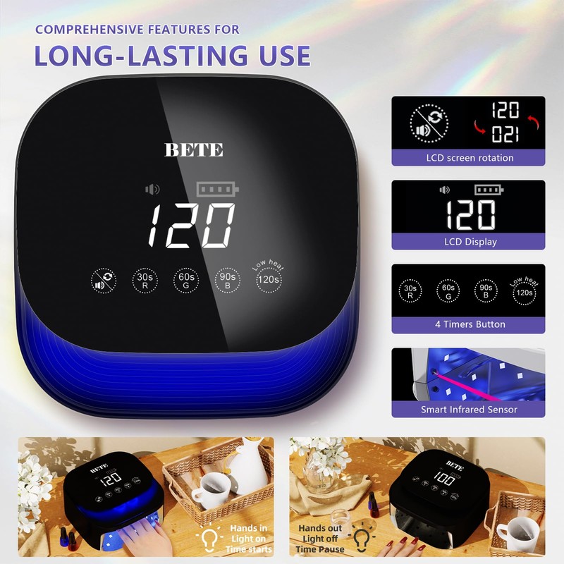 BETE 60W Cordless UV LED Nail Lamp - Rechargeable Gel