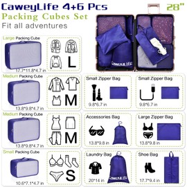 CaweyLife Travel Packing Cubes for Suitcases 5/10 Pcs Set, Carry On Suitcase Organizer Bags Set Luggage Travel Cube, Deep Large Design (10 Pcs Night Blue, 10 Pcs Set)