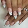 French Tip Press on Nails Medium Almond Fake Nails Flowers