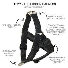 Pet Passion Adjustable Recycled Ribbon Dog Harness for All Pet Breeds, Black, XX-Large
