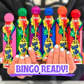 Bingo Dabbers Pack of 6 for Numbered Books, Cards, Flyers or Tickets - Screw Top Dabber Pens for Leak Proof Dot Markers - Bright 43ml Sponge Bingo Pens - Sponge Tip Dobber for Game Night & Nan Gifts
