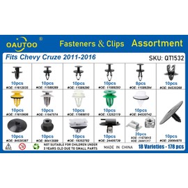 OAUTOO 178pcs fits Chevy Cruze 2011-2016 Auto Body Interior and Exterior Retainer Fastener Clip Assortment