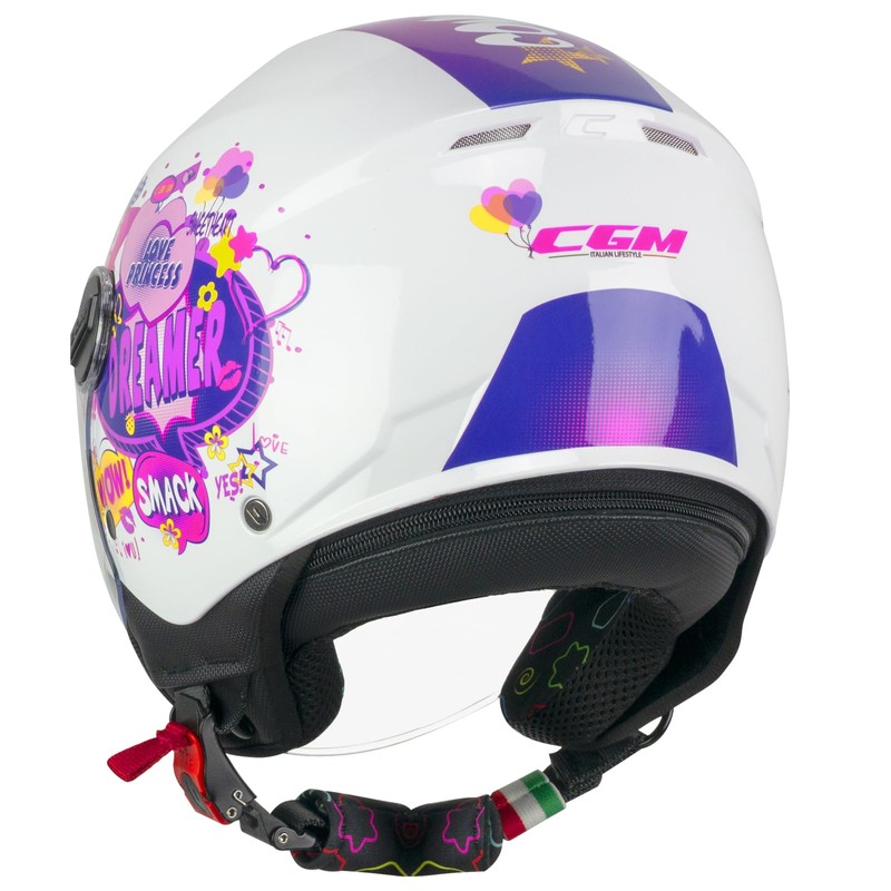 CGM Open Face Helmet 261G Mini Comics Fuchsia White YL