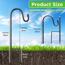 Hicarer 24 Pack 15 Inch Shepherds Hooks Outdoor Plant Hanger Hook Metal Black Garden Bird Feeder Pole for Hanging Solar Lanterns Flower Basket Jars Christmas Lights Wedding Decor