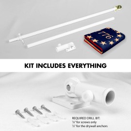 UD_G128 Combo Pack: 6 Ft Tangle Free Aluminum Spinning Flagpole (White) & Betsy Ross 1776 Tea-Stained Flag 3x5 Ft, LiteWeave Pro