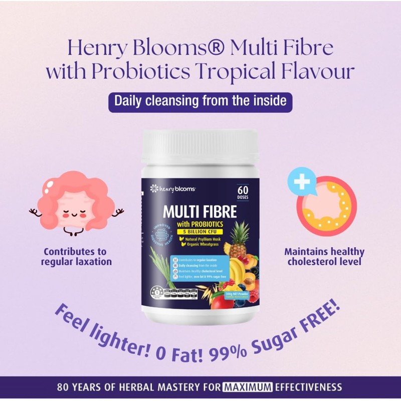 Henry Blooms Multi-Fibre with Probiotics Tropical Flavour 300 g