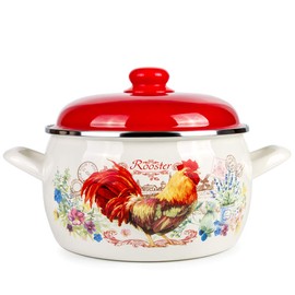 Enamel Stock Pot Rooster Enamel Cooking Pot Enameled Pot with Lid (5.6-qt. (5.3 L))
