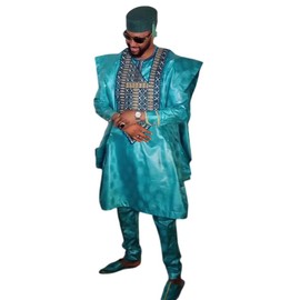 HD Green African Couple Outfits Matching Sets Traditional Bazin Wedding Attire for Man 3 Pieces Boubou Caftan Outfit Embroidery XL