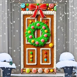 Christmas Gingerbread House Party Decorations, Gingerbread House Door Cover Banner and Welcome Christmas Porch Sign Hanging Banner for Winter Christmas Party Supplies Indoor Outdoor 71 x 35