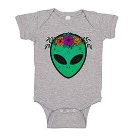 Floral Alien Baby Infant One Piece Bodysuit 6 Months Heather Grey