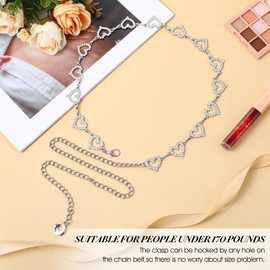 Ymapinc Chain Belts for Women, Heart Shaped Rhinestone Waist Necklace Silver Chain Belt Suitable for Dresses, Jeans, Formal Wear