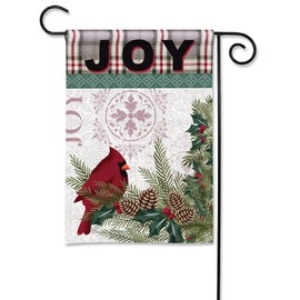 Studio M Double Sided Christmas Holiday Outdoor Flag Decoration for Landscaping, Gardens, and Yards, Standard 13 x 18 Inch Fade Resistant Solar Silk Polyester Fabric Red and Green Plaid Joy