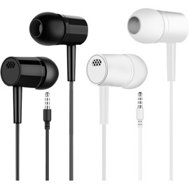 Wired Earbuds in-Ear Headphones with Microphone for Video Conference, 3.5mm Jack Corded Earphone Plug in Earbuds, Earphones for Android and Desktop Compute, 2 Packs (White & Black)