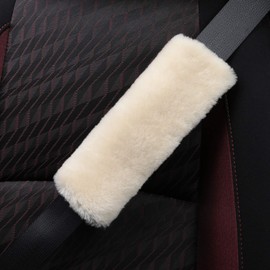 ROYAGO Soft Genuine Sheepskin Wool Auto Seat Belt Cover Seatbelt Shoulder Pad for a More Comfortable Driving, Compatible with All Cars(Beige)