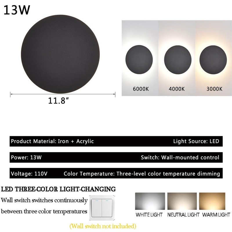 YXTSIMV Modern Minimalist Wall Light White/Black Round Disc Wall Sconce