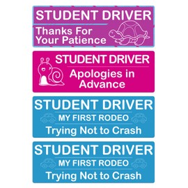 ASUNO 4PCS Student Driver Magnet Stickers 10" x 3.3" Thanks for Your Patience New Novice Signs Magnetic Safety Bright Reflective Reusable Movable Funny for Vehicle Car Bumper