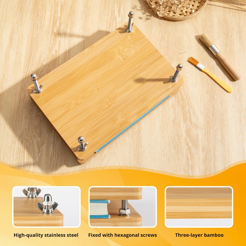 pamctry Bamboo Wooden Book Press for Bookbinding - Portable Bookbinding