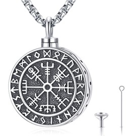 Eusense cremation jewelry for human ashes of loved ones Urn Necklace for Men women keepsake viking compass Runes Pendant memorial lockets