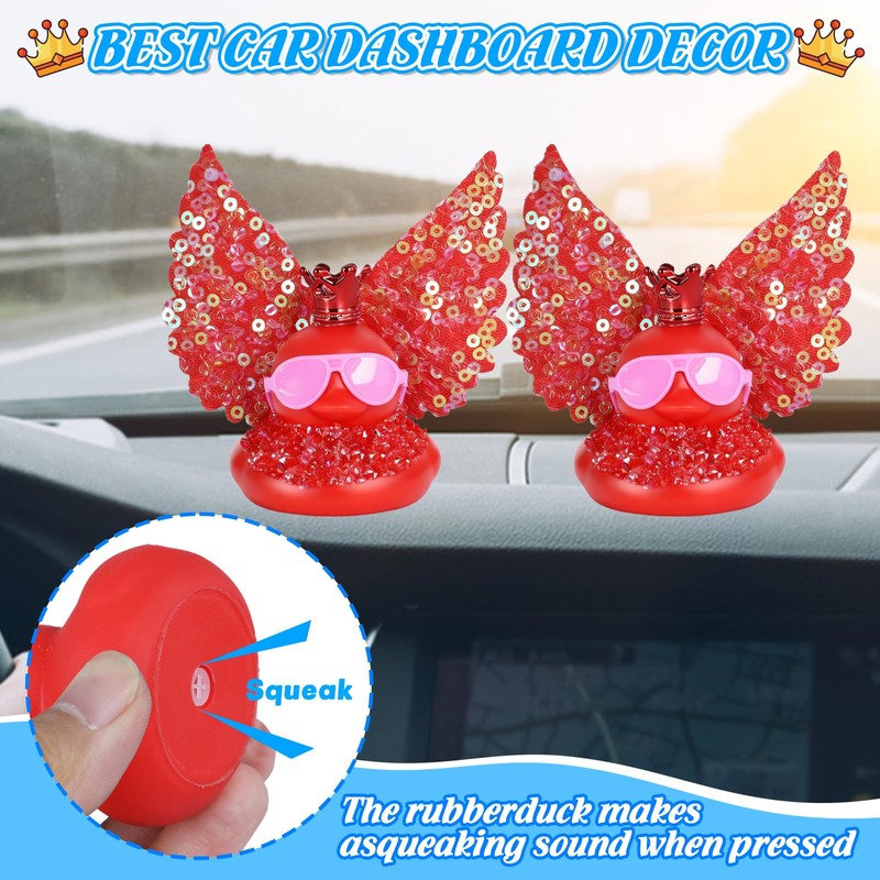 BOZILY 1Pcs Glitter Mini Rubber Ducks, Red Duck Squishy Duck