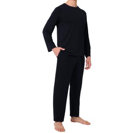 BAMBOO COOL Mens Pajama Set Bamboo Viscose Soft Pijamas Sets for Men Long Sleeve Full Length Pants Pjs Sleepwear with Pockets Black