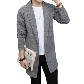 Gosfang Men's Cardigan, Jacket, Long Sleeve, Long Cardigan, Top, Open Front, Adult, Simple, Men's, Spring, Autumn, Winter, gray