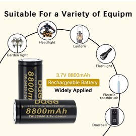 MLGBDC 6 pcs 26650 Rechargeable Battery, 8800mAh High Capacity, 3.7volt 26650 Battery for Headlamp Flashlight(6 Pack, with Charger)