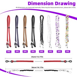 Swpeet 8Pcs 8 Color Adjustable Leather/Beaded Eye Glasses Strap Kit, Anti-slip Sunglasses Eyewear Eyeglass Holder around Neck Chain Lanyard Retainer for Women Men and Kids