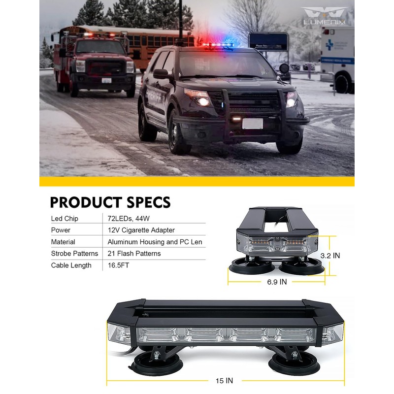 LUMENIX 72 LED Rooftop Emergency Strobe Light Bar w/Control Panel