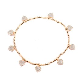 Ouran Stretch Bracelet for Women, Rose Gold Silver Plated Bead Chain Charming Star and Heart Pendant Wrist Bracelet for Friends Gift