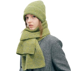 Fnaobai Winter Beanie Hat Scarf Set for Womens Men 2Pcs Knitted Hat Warm Scarf Thickening Chunky Knit Scarf Cozy Cold Weather Matching Suit (Green)
