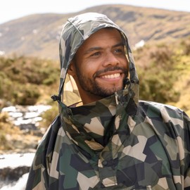Mac in a Sac Poncho - Packable Waterproof Rain Ponchos For Men & Women - Adult Rain Poncho With Hood - Windproof & Breathable - Green Camo