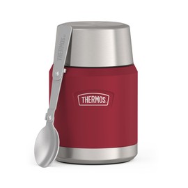 Thermos ICON Food Jar 0.47 L, Red/Wild Berry Matt, Food Jar 470 ml, Double-Walled 18/8 Stainless Steel, Keeps Warm and Cold, with Folding Spoon, Non-Slip Base, Completely Leak-Proof